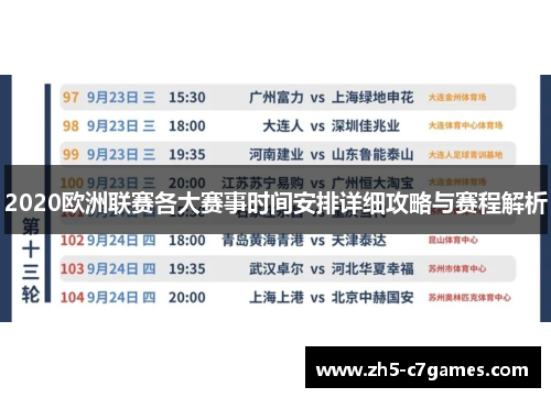 2020欧洲联赛各大赛事时间安排详细攻略与赛程解析